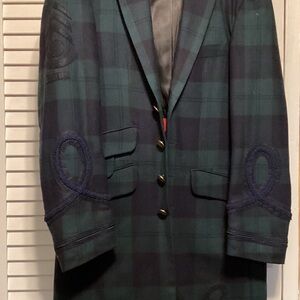 Men's Green and Black Plaid Top Coat